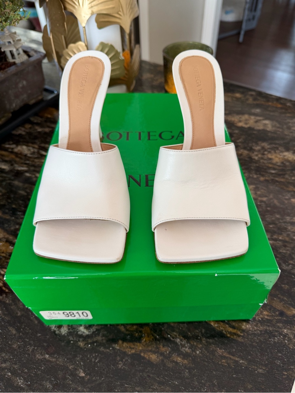 Bottega Veneta Ivory Square-Toe Leather Slide Mules